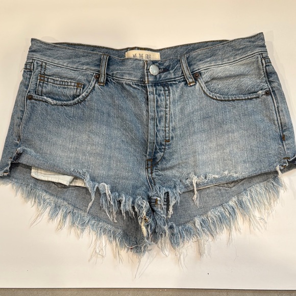 Free People Blue Distressed Jean Shorts Frayed Hem - Picture 1 of 2